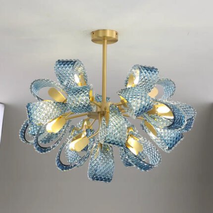 Postmodern blue flower glass design chandelier for living room