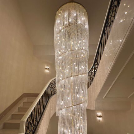 Spiral high ceiling crystal curtain chandelier