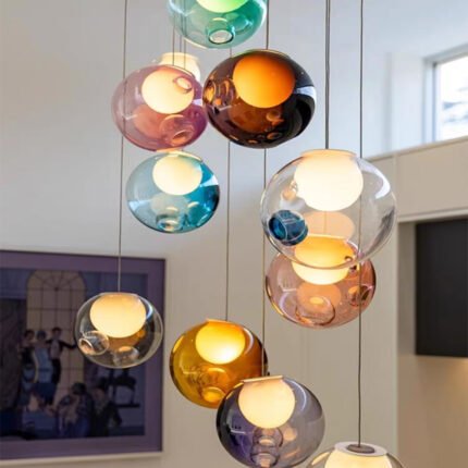 Colorful mixed color ball chandelier for high ceiling stairs