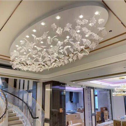 D150mm oval clear handmade maple leaf glass chandelier