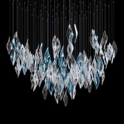 Diamond leaf shaped handmade glass custom chandelier