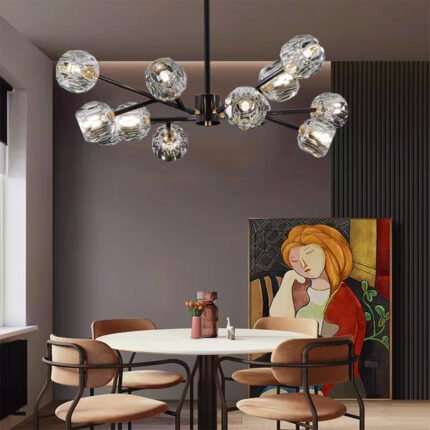 D900mm Matte Gold and Black Glass Chandelier