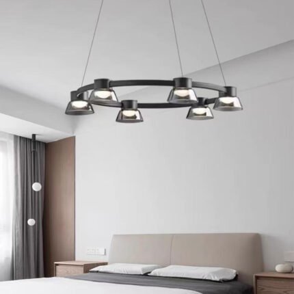 LED round Nordic modern black chandelier