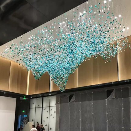 Custom blue glazed stone hill chandelier