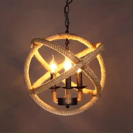 Round planet-shaped iron hemp rope minimalist pendant light
