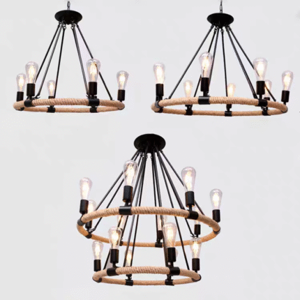 American minimalist modern iron hemp rope decoration pendant light model 1