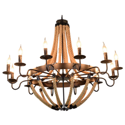 6 heads double height iron hemp rope minimalist pendant light for commercial decorative
