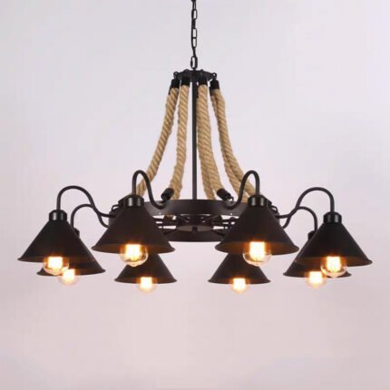 Retro American black iron hemp rope chandelier for decorative