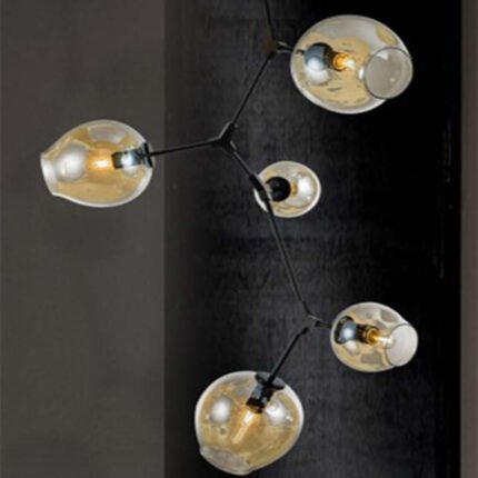 5-head black iron glass lampshade chandelier dining room