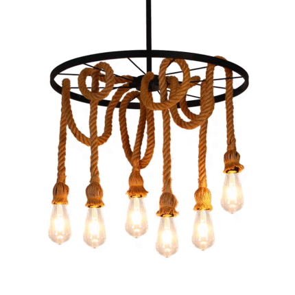 Retro minimalist modern iron hemp rope indoor round chandelier for model 1