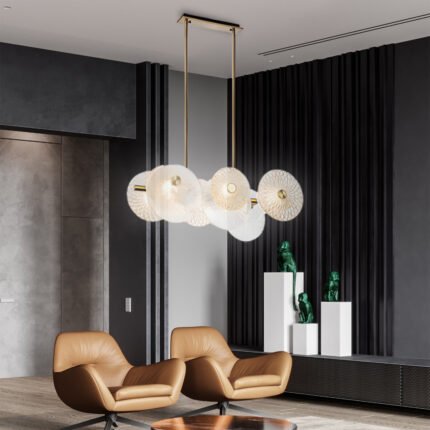 16-light horizontal hanging metal glass chandelier