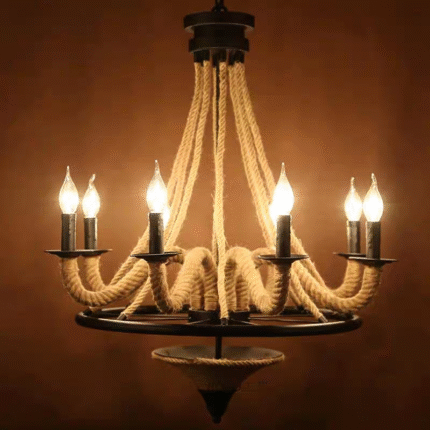 Retro minimalist modern iron hemp rope round pendant light for model 2