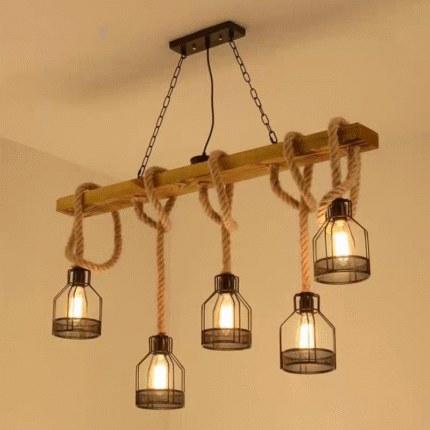 Retro minimalist modern iron hemp rope long pendant light for decorative model 1