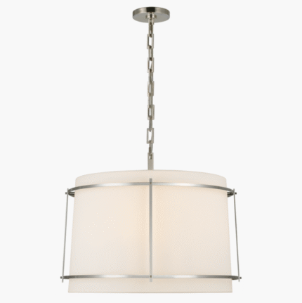 Round Chrome Metal Frame Fabric Lampshade Furniture Living Room Dining Room Chandelier Model 2