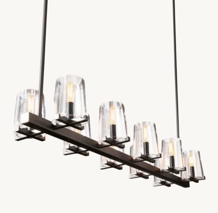 American minimalist postmodern rectangle double row glass chandelier model 2